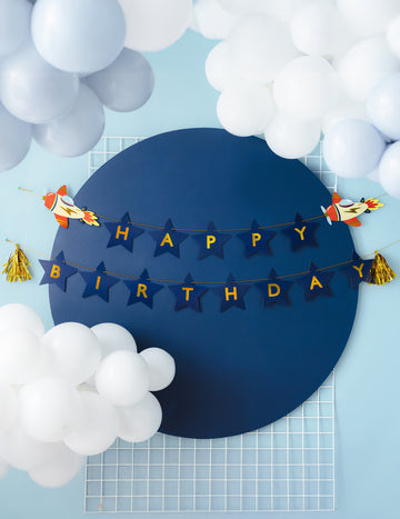 Girlanda za rojstni dan, majhno letalo, 2,5 m, modro-zlato