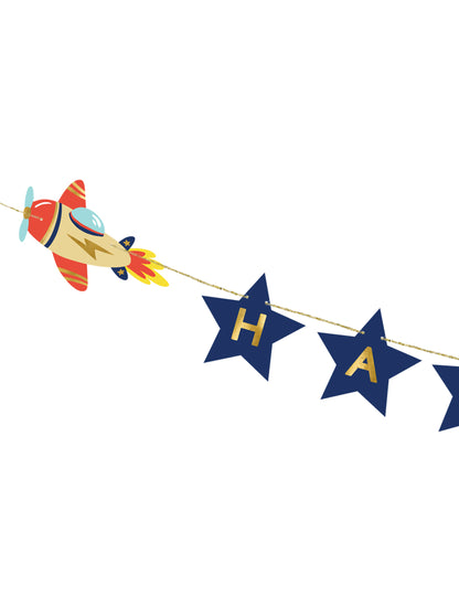 Girlanda za rojstni dan, majhno letalo, 2,5 m, modro-zlato