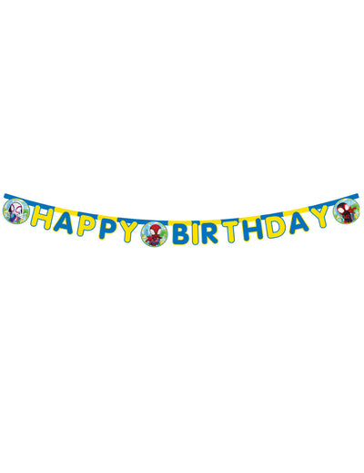 Guirlande Happy Birthday Spidey et ses amis pour enfant bleue et jaune