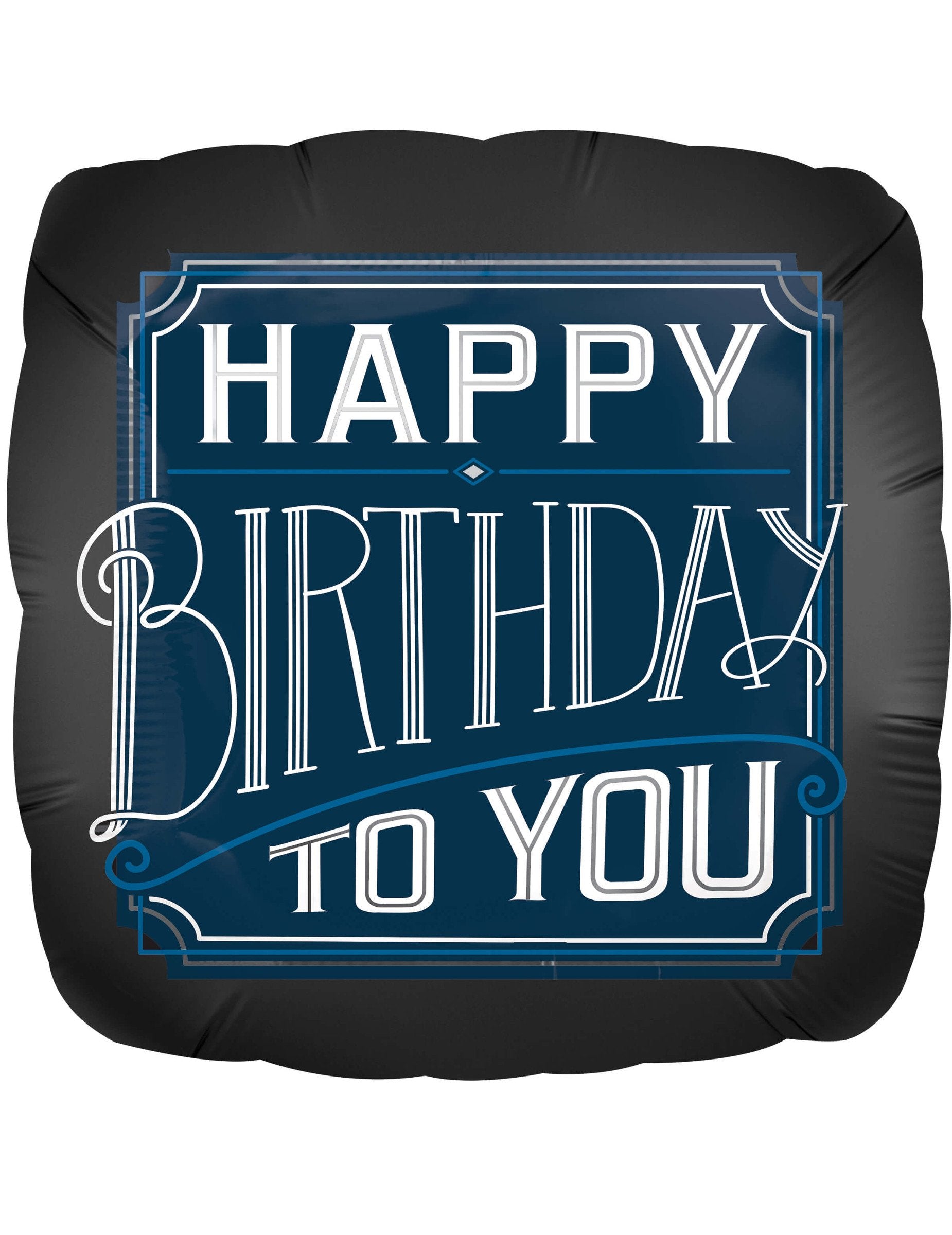 Ballon en aluminium carré Happy Birthday To You pour anniversaire noir et bleu