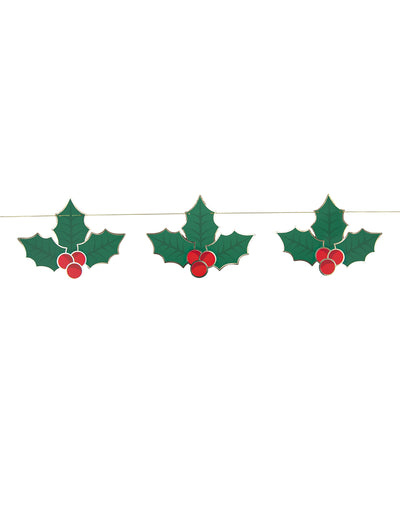 Guirlande houx de noël pour décoration rouge et verte en carton