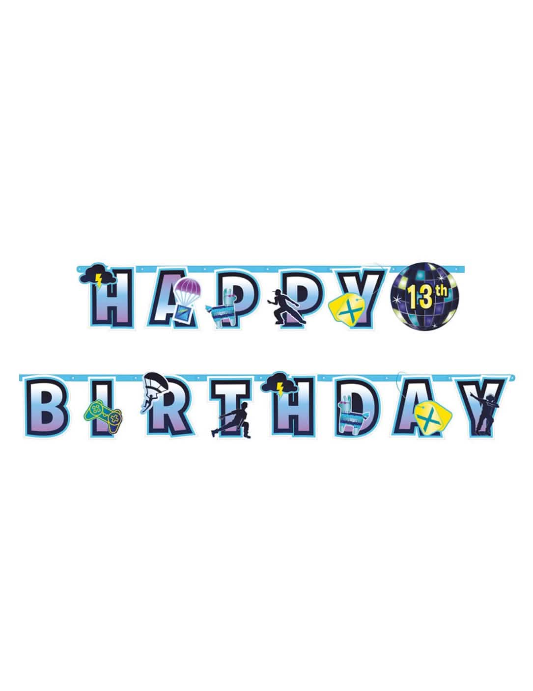 Prilagodljiva girlanda Happy Birthday v modri in vijolični barvi z motivi videoigre