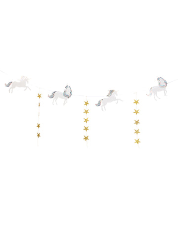 Guirlande licorne pastel et étoiles dorées 2 m pour anniversaire