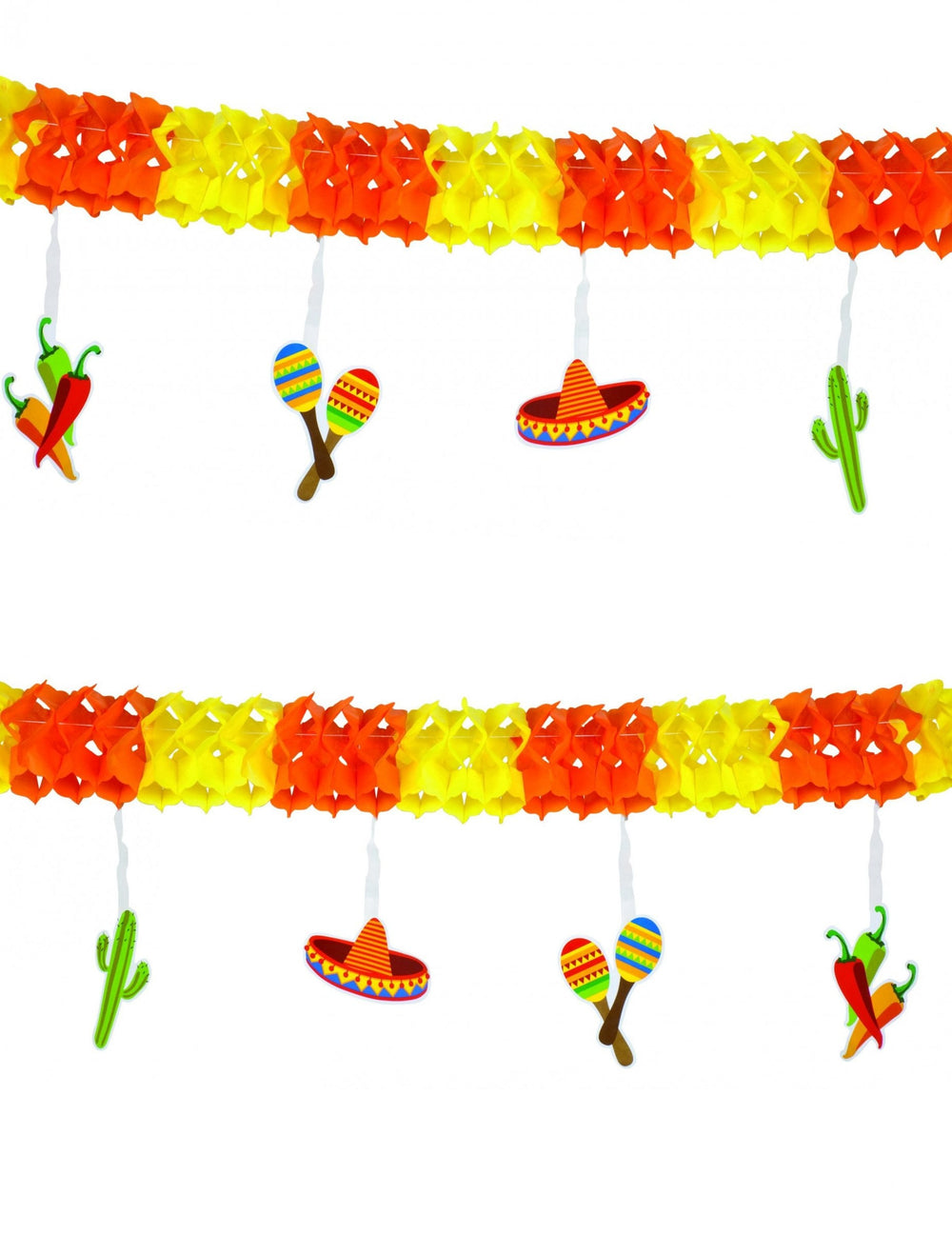 Guirlande mexicaine pour fête orange et jaune avec sombreros et cactus