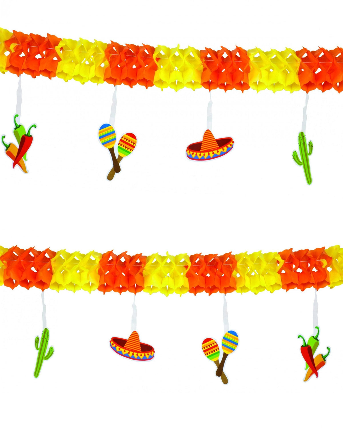 Guirlande mexicaine pour fête orange et jaune avec sombreros et cactus