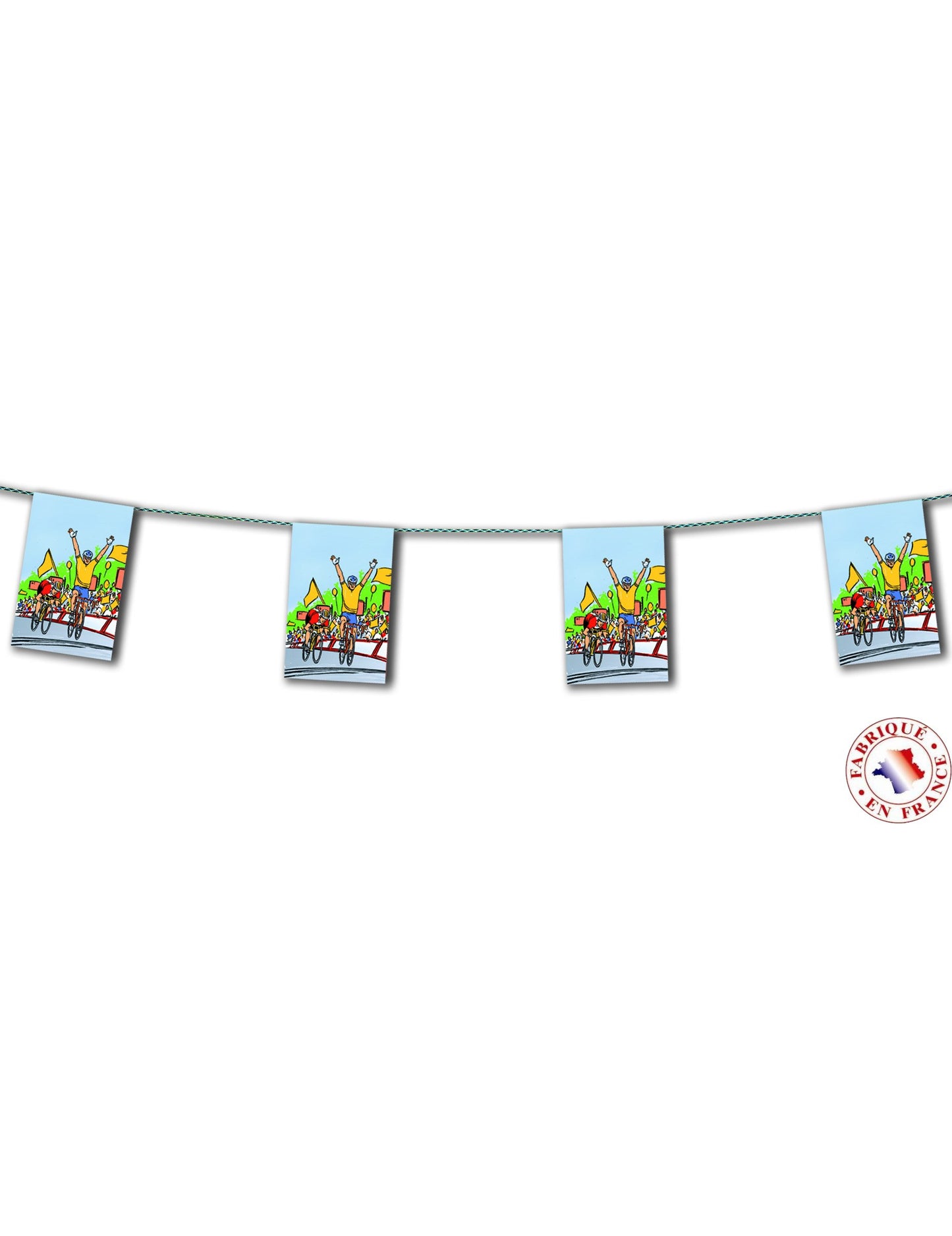 Papirnata girlanda kolesarja za praznovanje v večbarvni izvedbi z ilustriranimi zastavicami