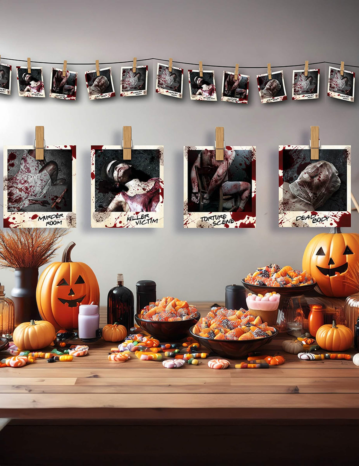 Guirlande en papier photos scène de crime pour décoration rouge et blanche