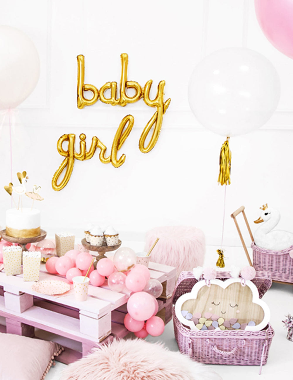 Décoration de baby shower de la guirlande tassel 12 pompons pour fête doré métallisé