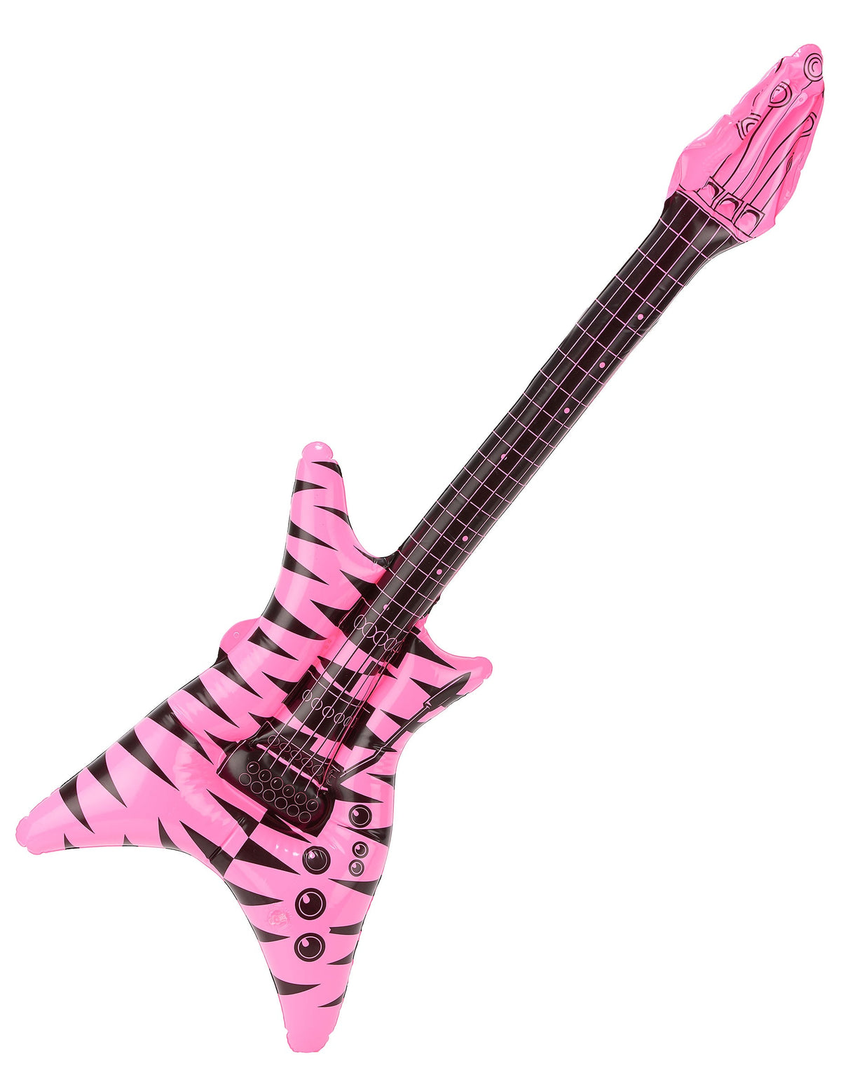 Guitare rock gonflable pour adulte rose fluo à motifs noirs