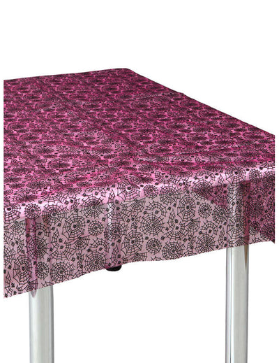 Nappe toile d'araignée pour Halloween rose et noire
