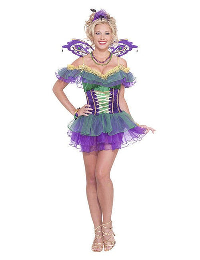 Déguisement de fée arlequin pour femme violet et vert