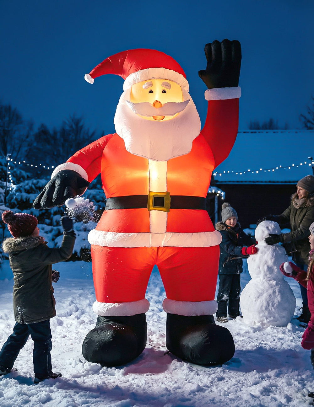 Décoration Père Noël géant gonflable et lumineux pour extérieur rouge et blanc