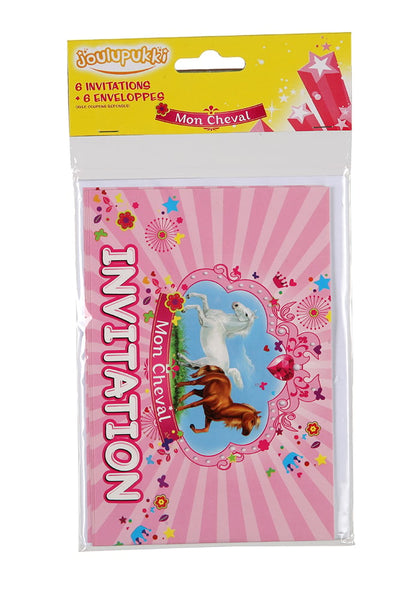 Cartons d'invitations avec enveloppes mon cheval pour goûter festif rose