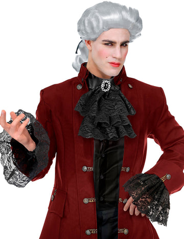 Jabot in manšete za odrasle črne čipke