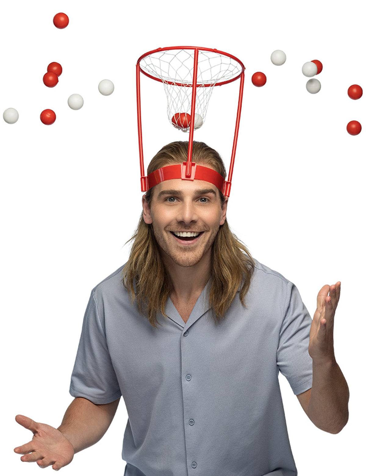 Jeu d'apéro basket shot pour adulte rouge et blanc avec panier de tête