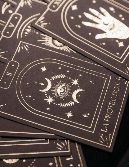 Komplet 20 vedeževalskih kart Cosmic Spirit iz črno-zlatega papirja 8 x 11 cm