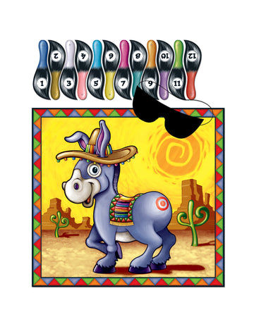 Praznična igra 'prilepi rep na osla' s plakatom in masko 