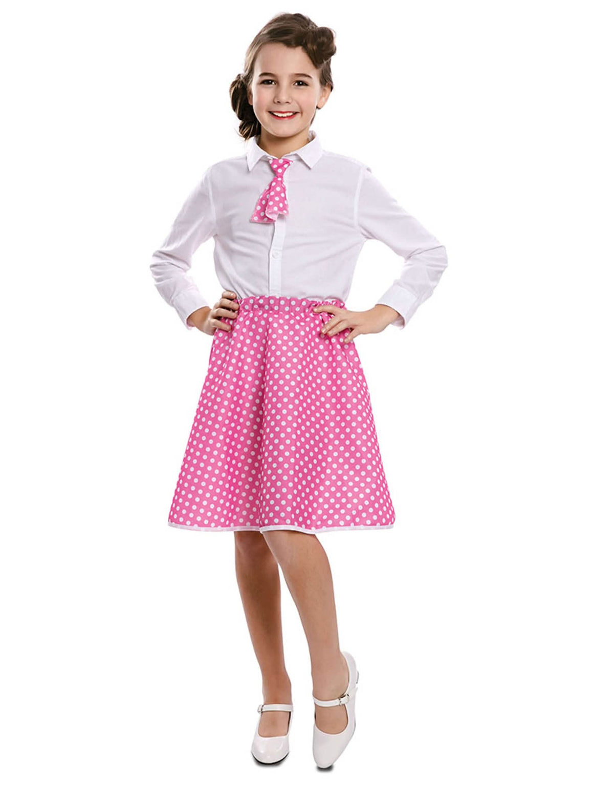 Krilo s pin-up kravato za dekle, roza z belimi pikami