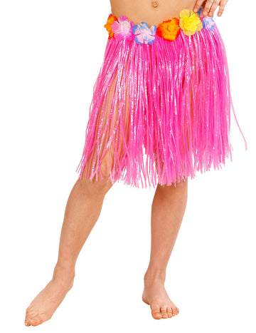 Jupe Hawaienne rose avec ceintures à fleurs enfant