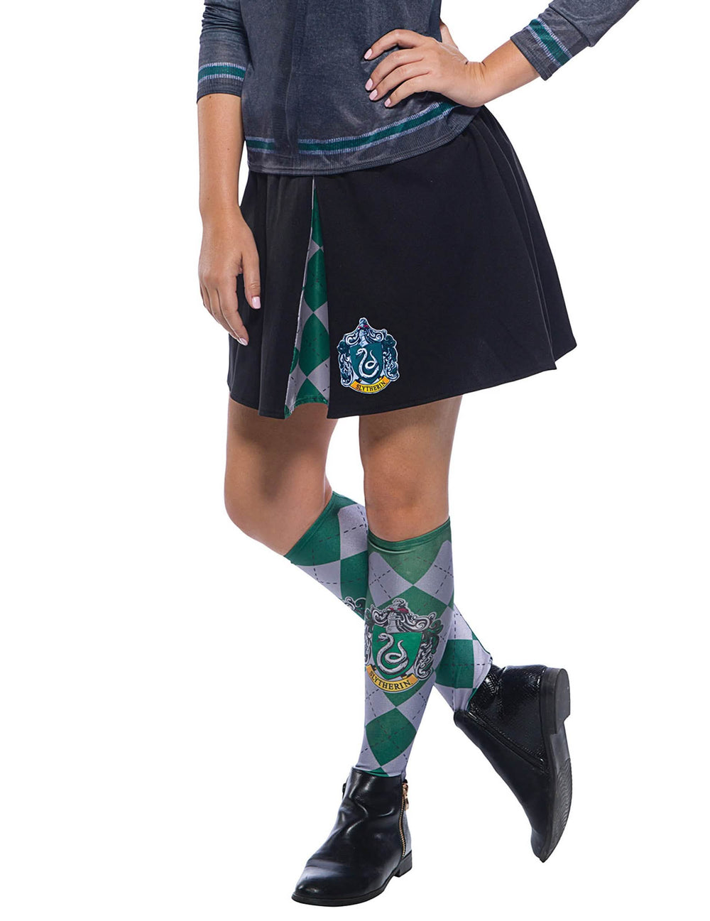 Krilo Harry Potter™ za odrasli Slytherin črno z grbom in vzorcem na karo v zeleni in sivi