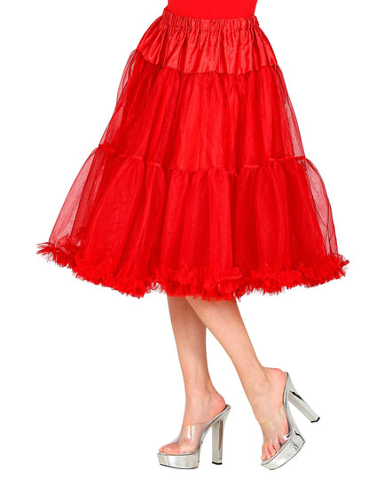 Vue de profil du jupon en tulle rouge pour femme