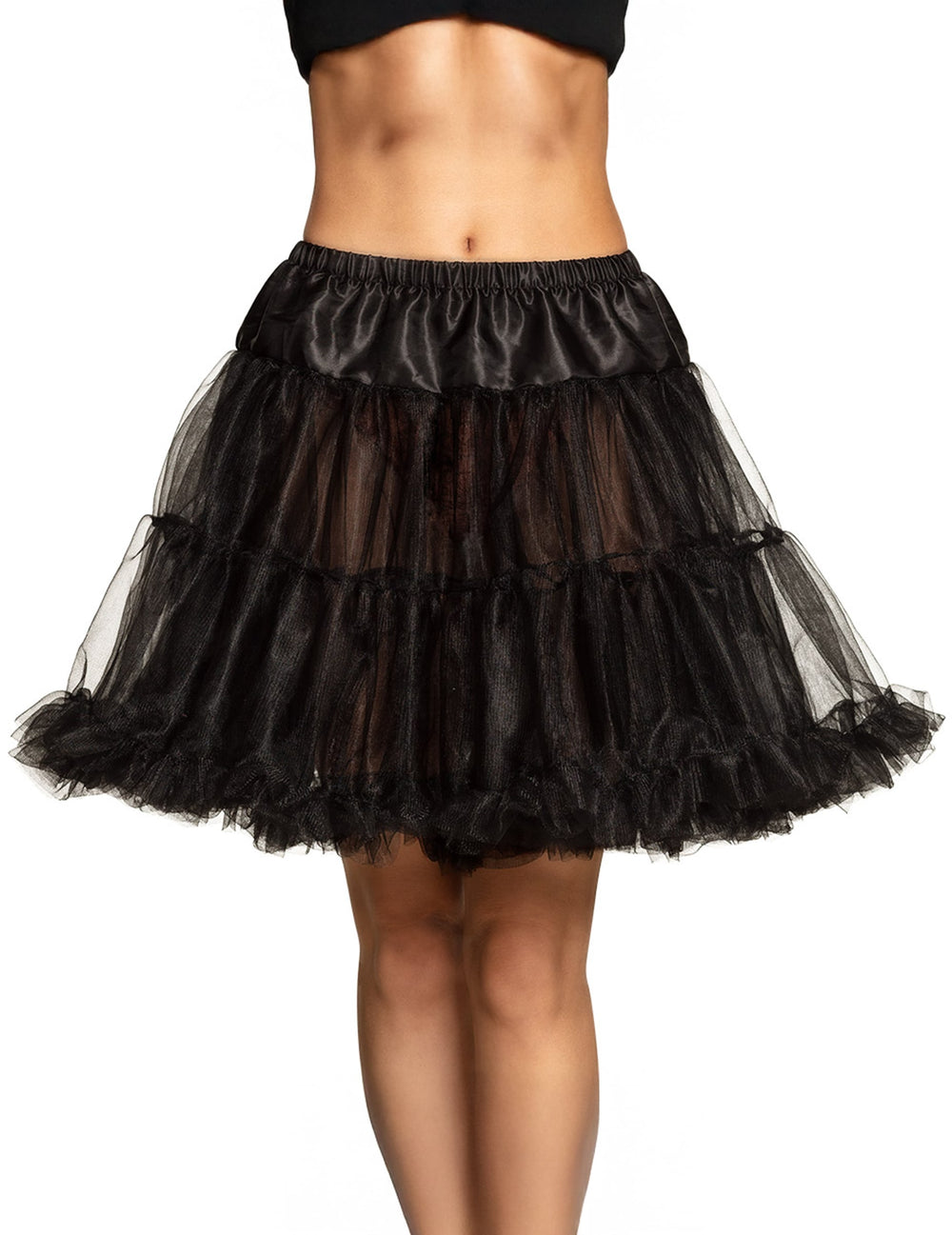 Jupon mi-long noir pour femme à volants en tulle
