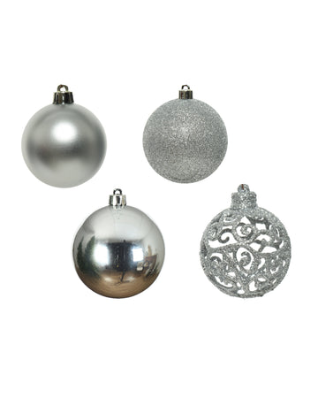 16 majhnih srebrnih božičnih kroglic 6 cm z različnimi učinki