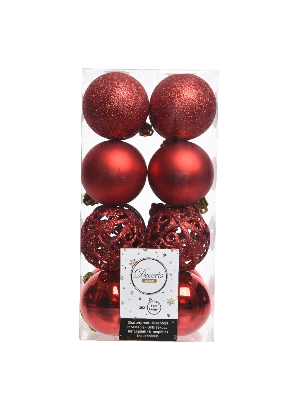 Vue du coffret de présentation des boules de Noël pour décoration rouges