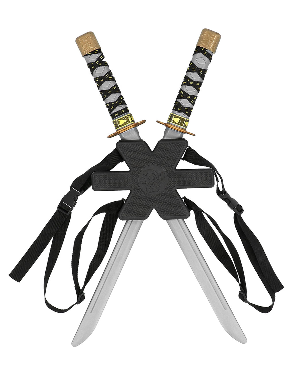 Vue de face du Kit 2 sabres ninja avec support
