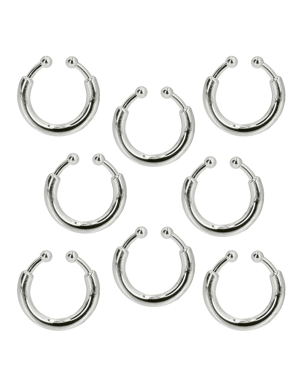 Détail des 8 anneaux du kit de 8 piercings style punk
