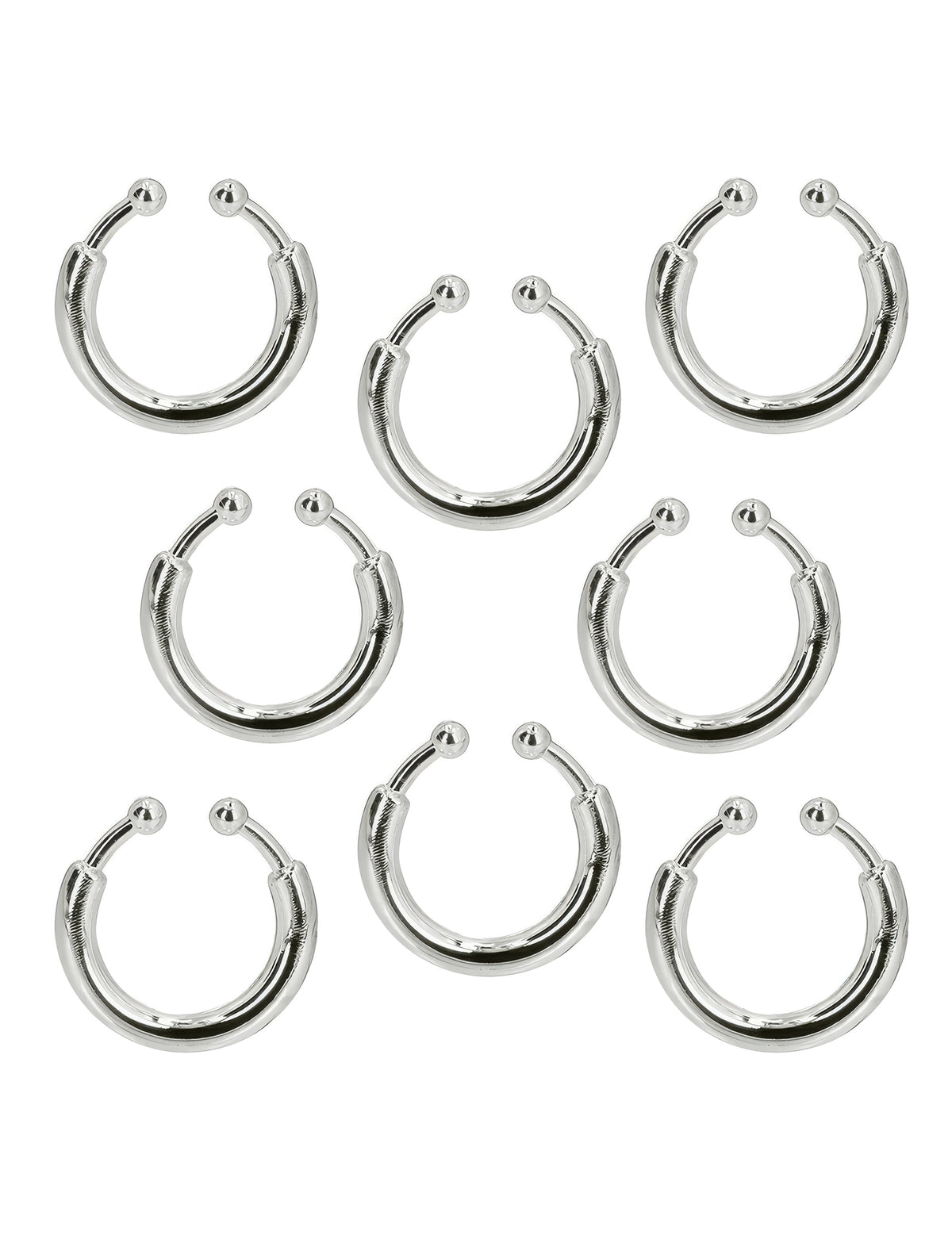 Détail des 8 anneaux du kit de 8 piercings style punk