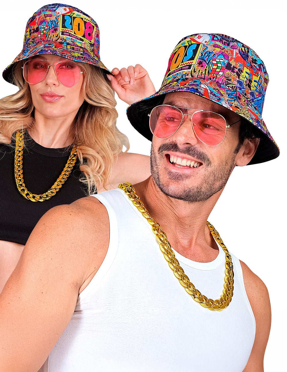 Vue de face portée du Kit accessoires années 80 pour adulte