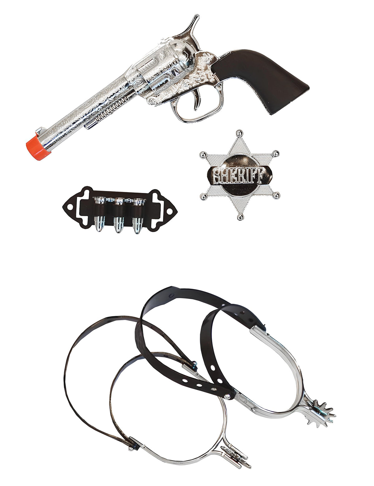 Revolver, étoile de shérif et éperons du kit accessoires de cowboy