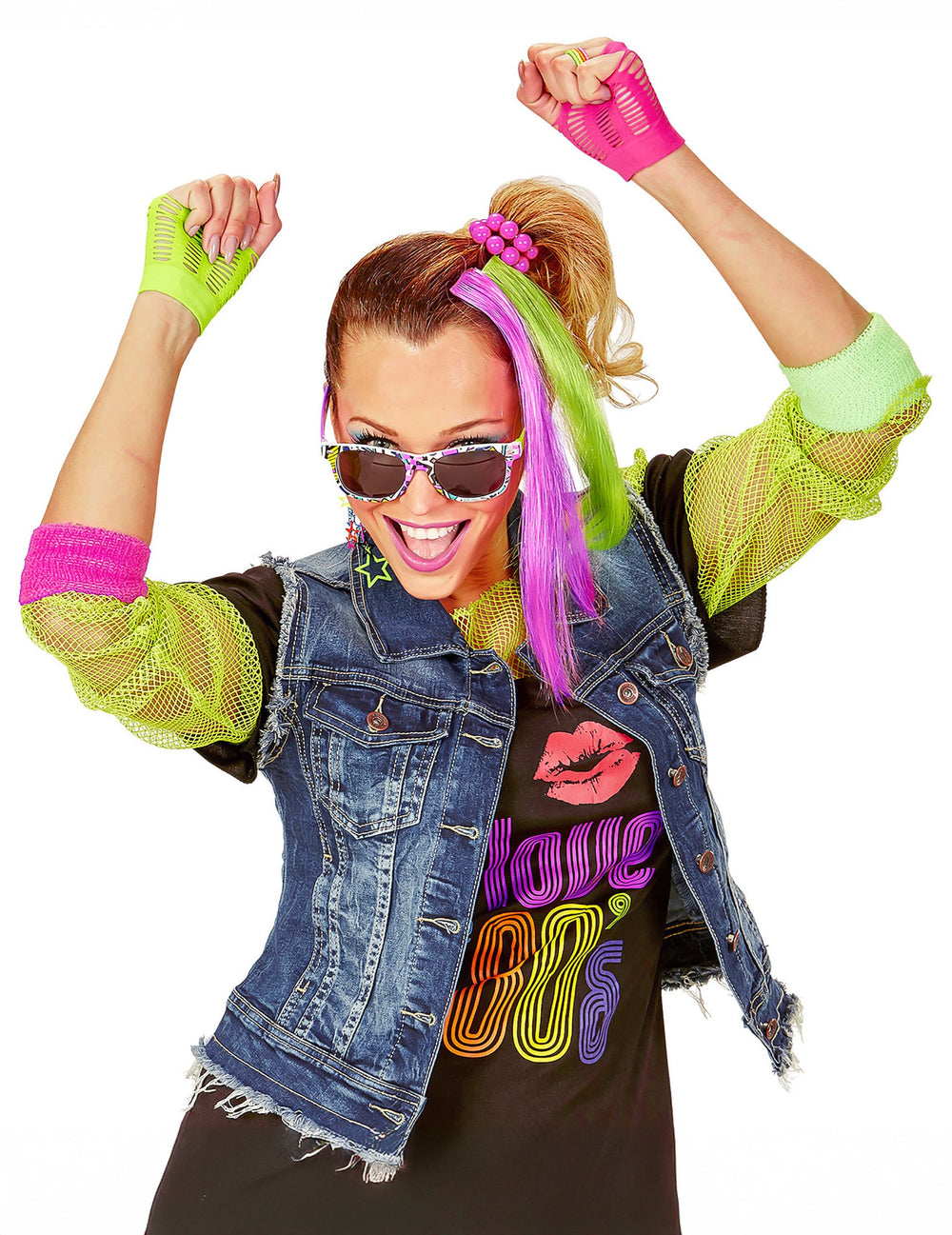 Détail des accessoires fluo du kit accessoires années 80 pour fille