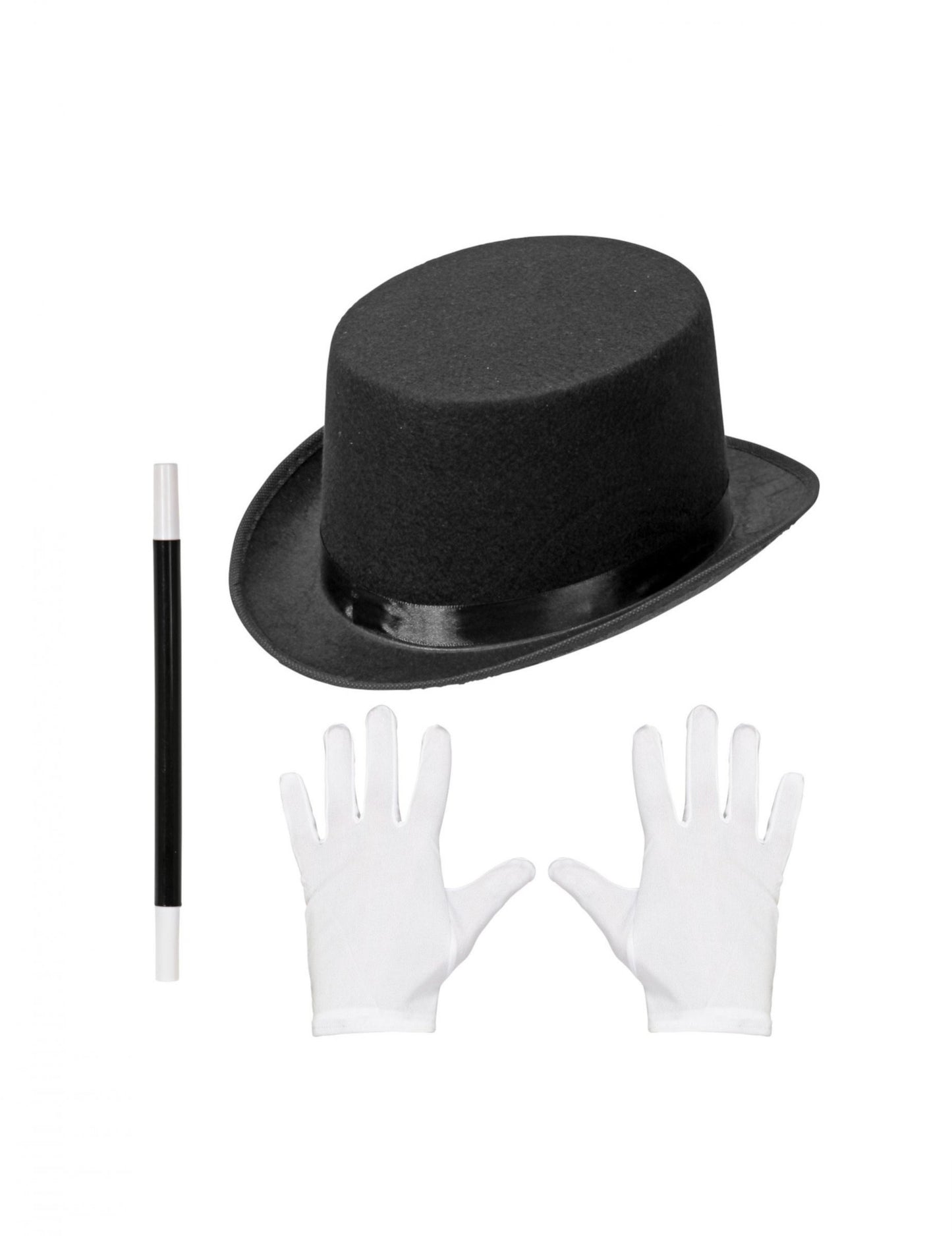 Kit accessoires magicien pour enfant noir et blanc avec chapeau haut-de-forme gants et baguette