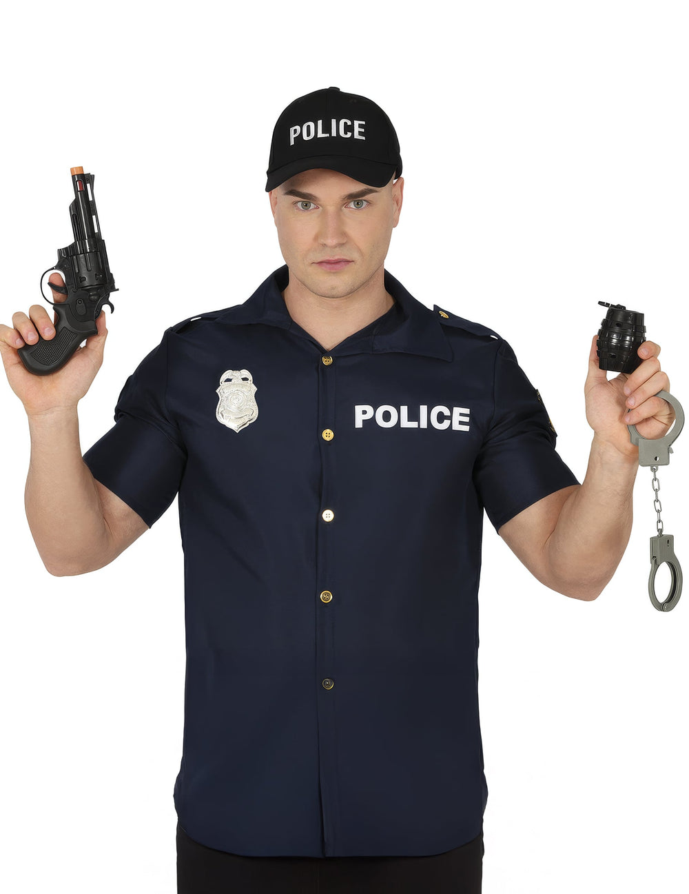 Kit accessoires policier pour homme 4 pièces bleu marine avec pistolet et menottes