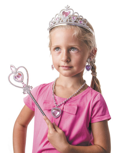 Kit accessoires princesse des rêves pour fille argenté et rose avec couronne et baguette magique
