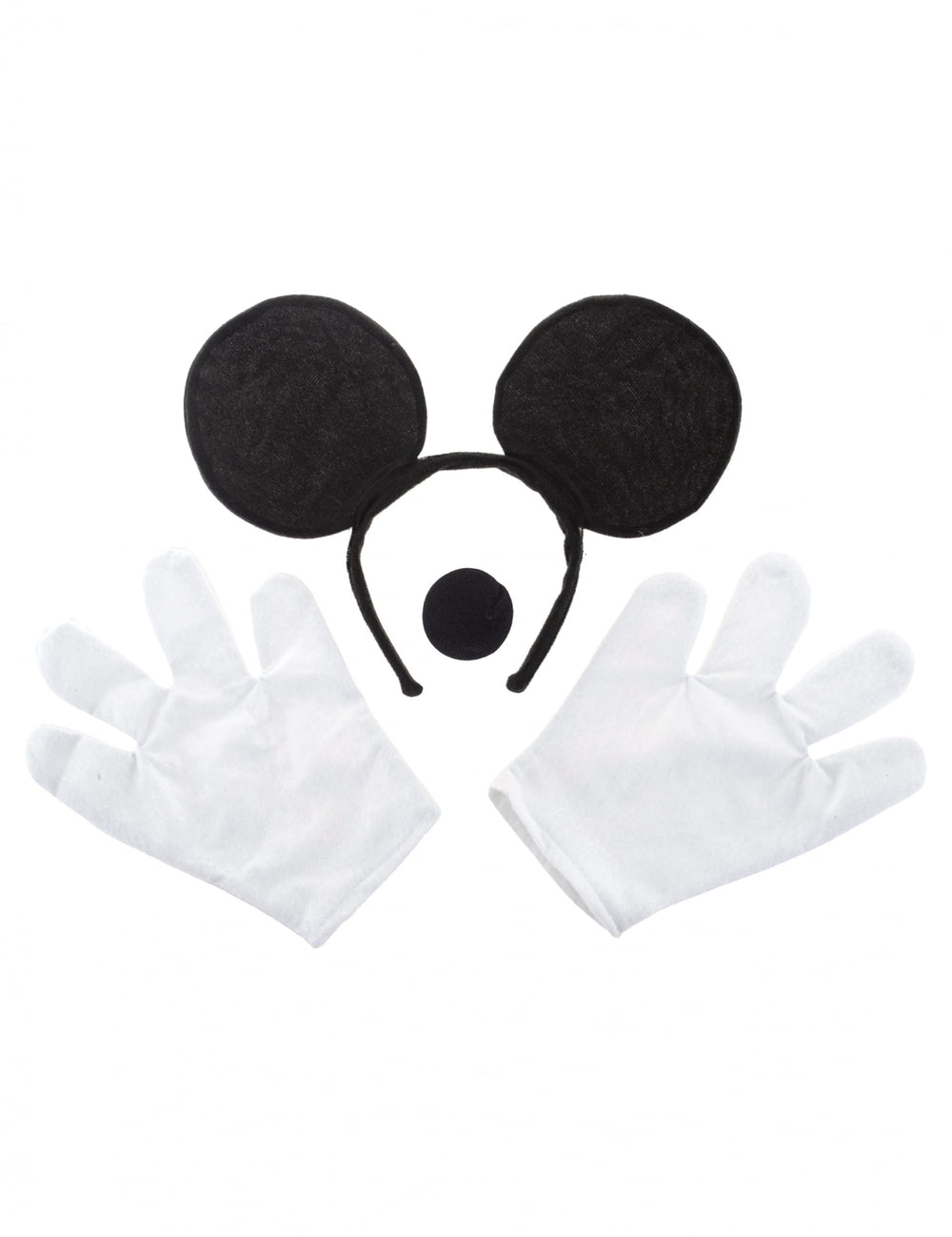 Détail des oreilles, du nez et des gants du kit accessoires souris pour adulte