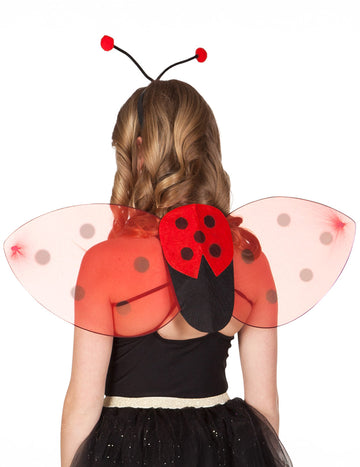 Komplet kril in naglavni trak z metuljem za otroke v rdeči in črni barvi s pikami