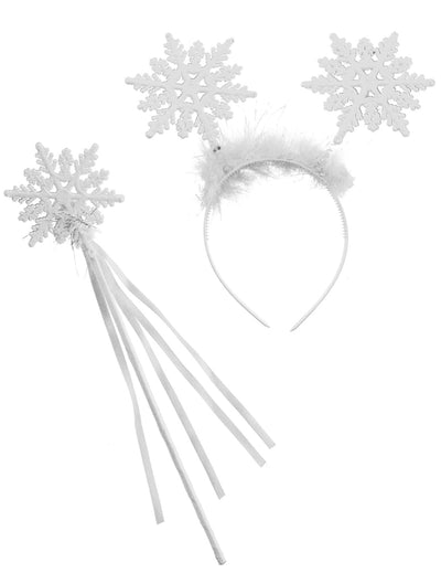 Kit ange des neiges pour enfant blanc avec serre-tête et baguette flocon