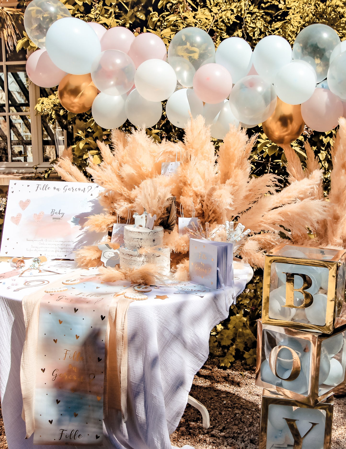 Komplet za razkrivanje spolnega loka z 58 baloni v modri in roza barvi