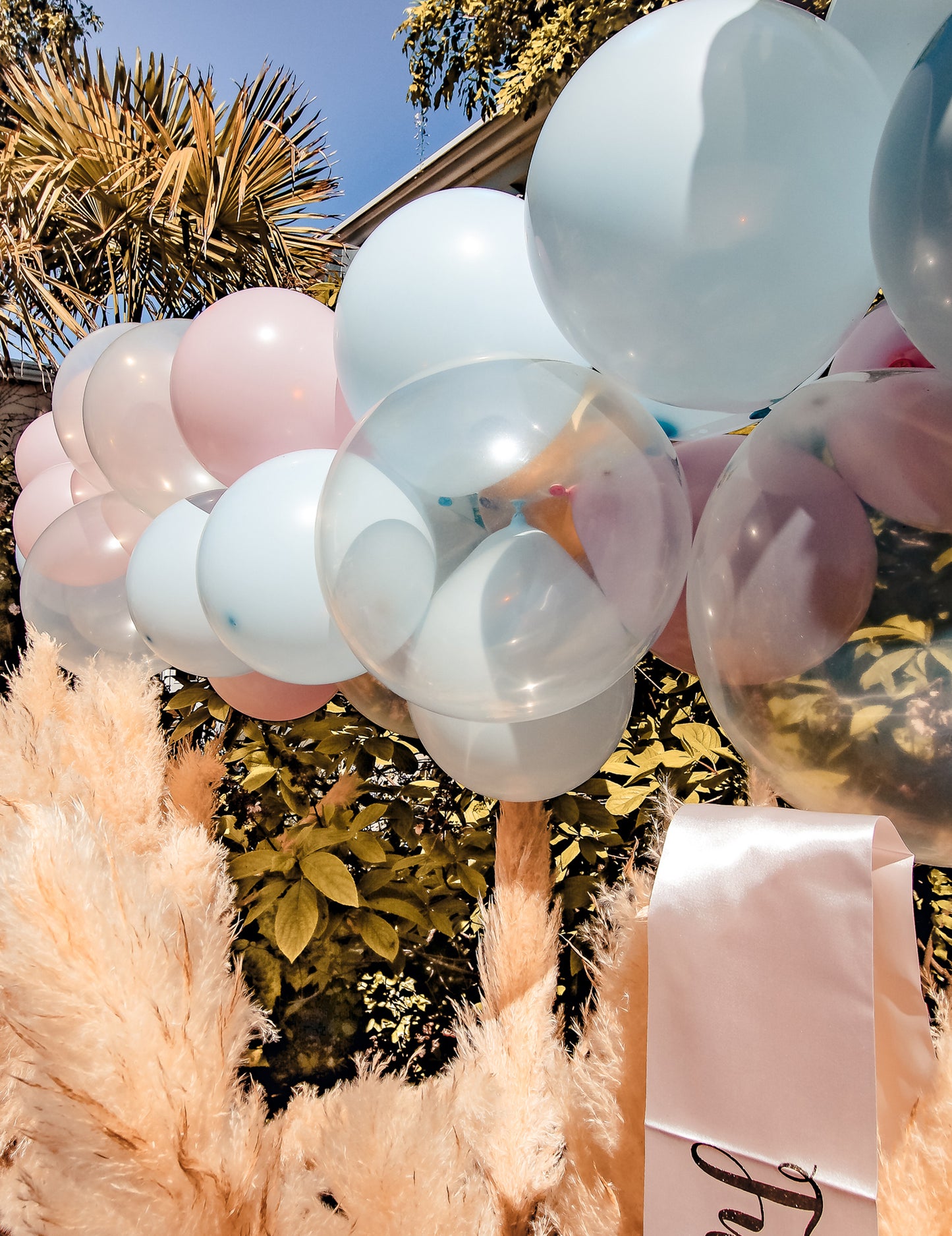 Komplet za razkrivanje spolnega loka z 58 baloni v modri in roza barvi