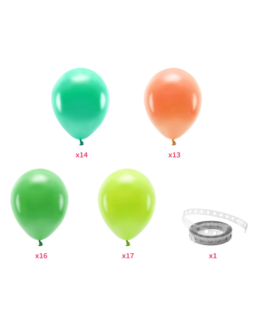 Détail du contenu et du ruban de montage du kit arche de ballons jungle tropicale pour anniversaire