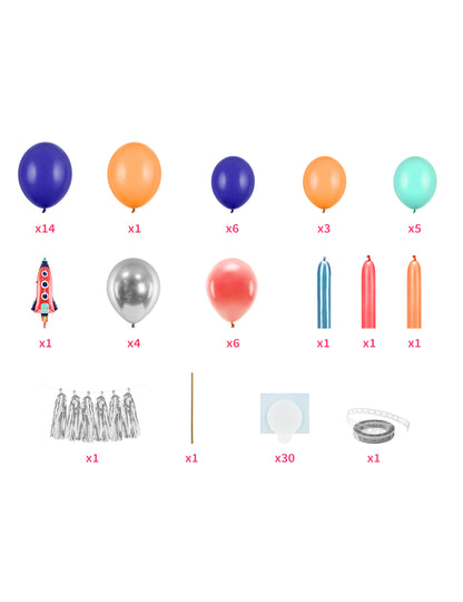Détail du contenu du kit arche de ballons space party