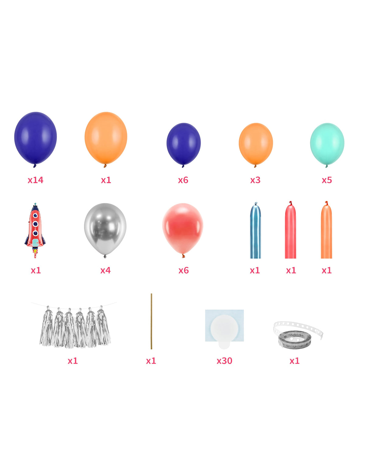 Détail du contenu du kit arche de ballons space party
