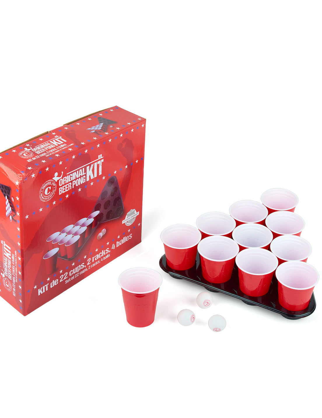 Kit de beer pong complet pour adulte rouge et blanc avec 22 gobelets et 4 balles
