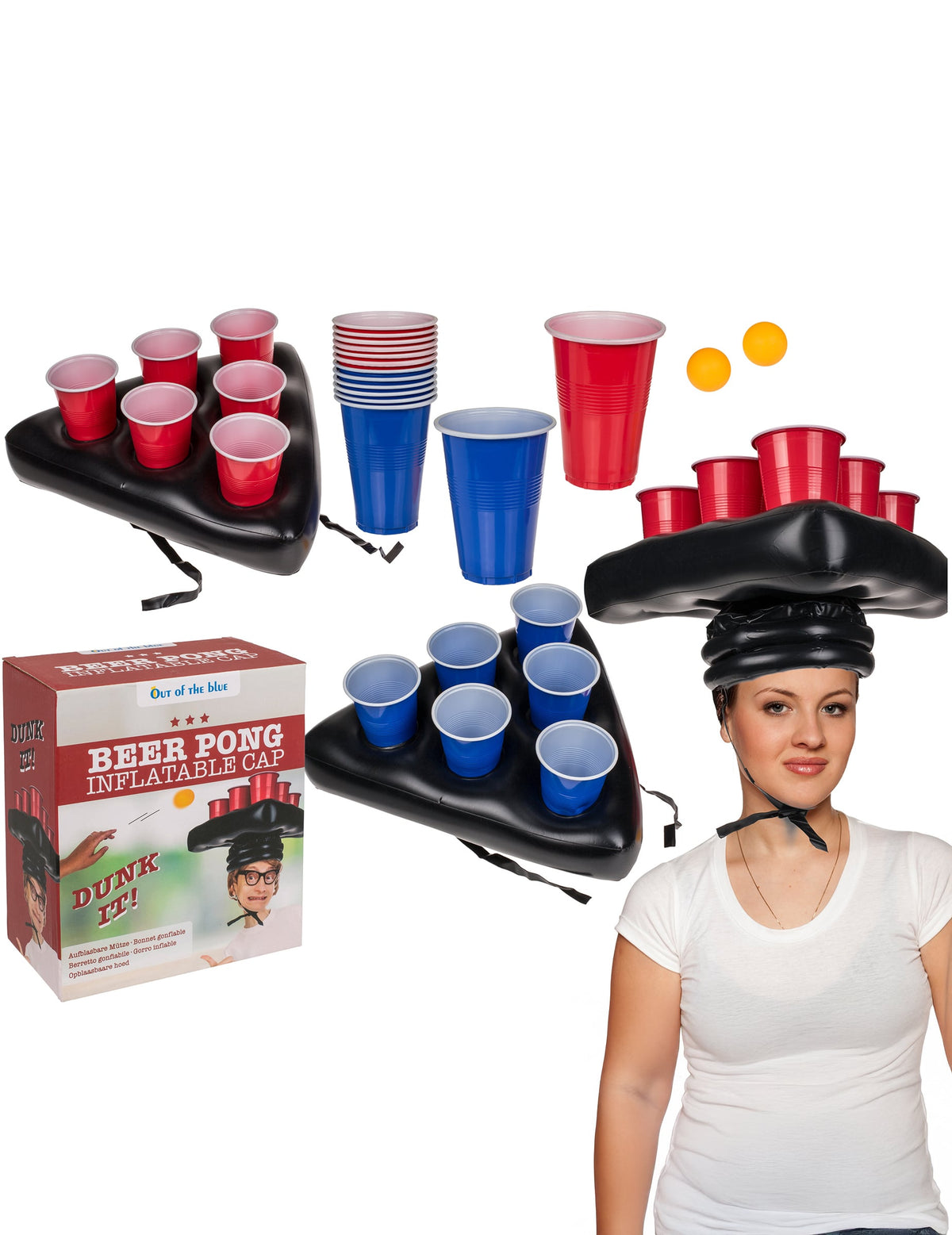 Vue d'ensemble des accessoires du kit beerpong gonflable pour 2 personnes