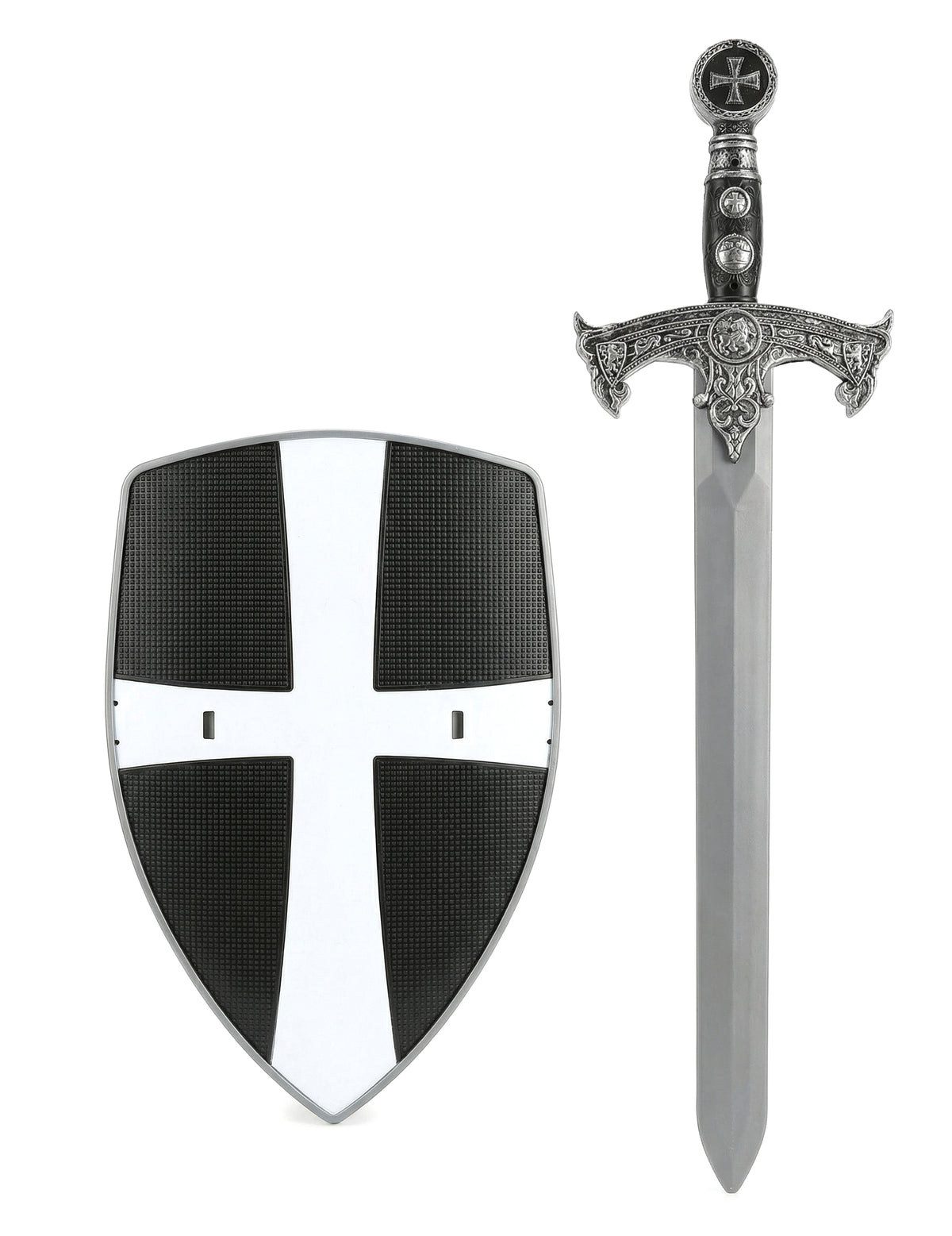 Kit bouclier et épée de chevalier croisé pour enfant noir et blanc