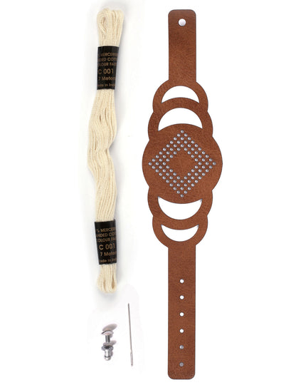 Komplet za vezenje rjave usnjene zapestnice z okroglim dizajnom za odrasle