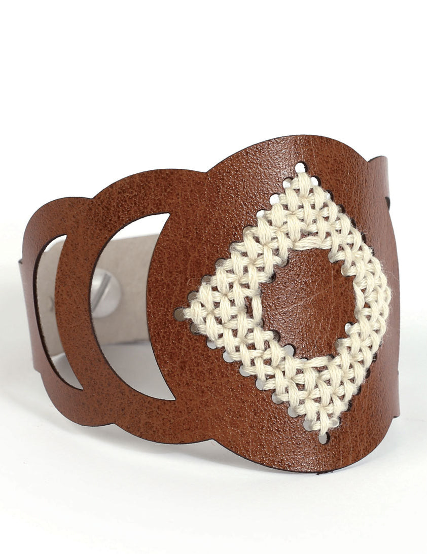 Komplet za vezenje rjave usnjene zapestnice z okroglim dizajnom za odrasle